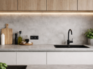 Beton nad blatem w kuchni – jak wykonać, ile kosztuje i czy sprawdzi się zamiast płytek lub farby na ścianie?