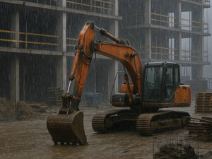 Ulewny deszcz na budowie – jakie są realne zagrożenia i jak się przed nimi chronić