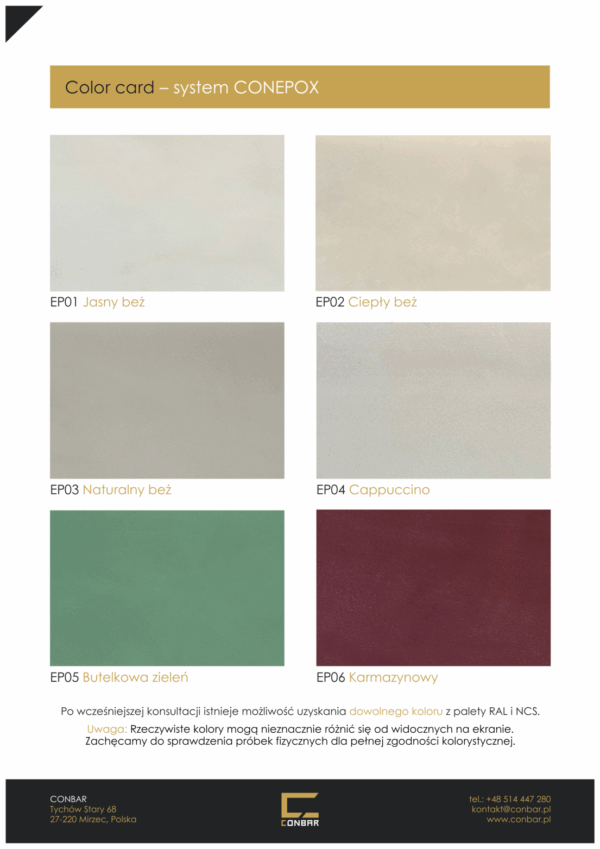 Wzornik kolorów mikrocementu epoksydowego